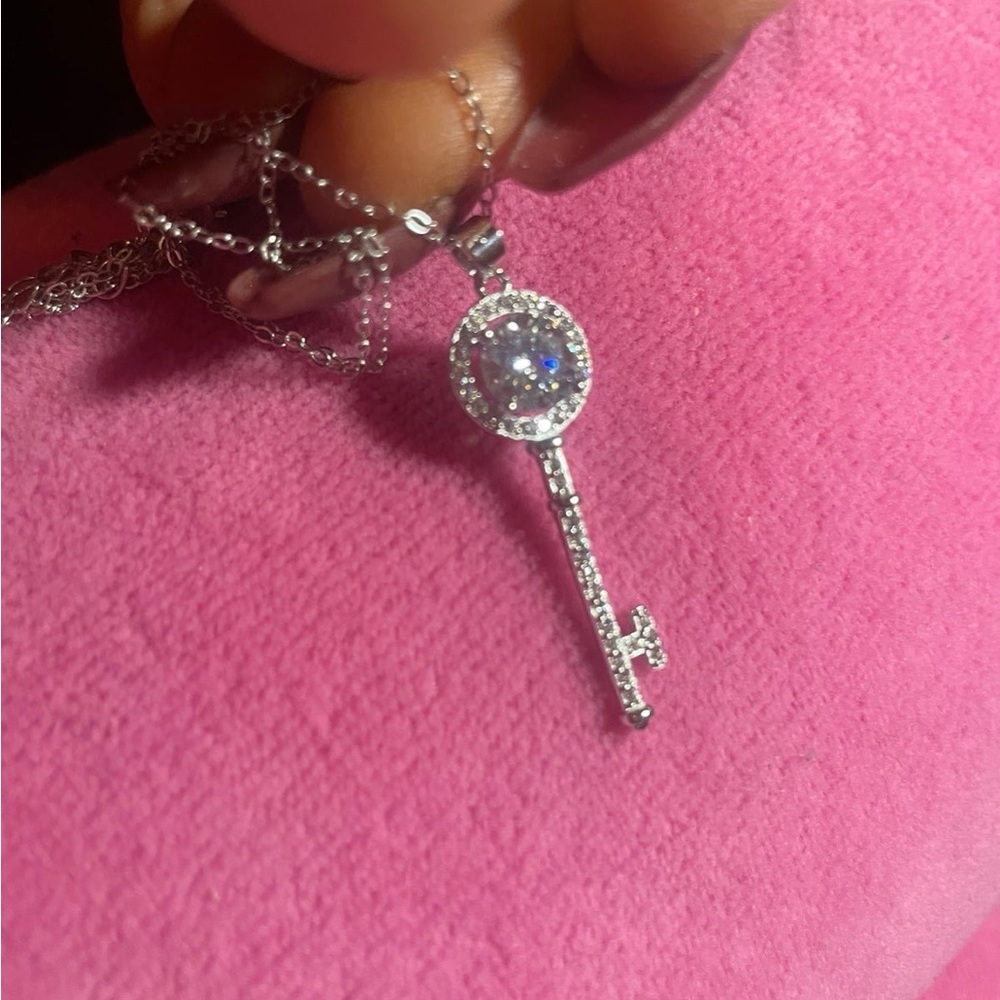 925 silver and moissanite, classic key pendant necklace clavicle chain